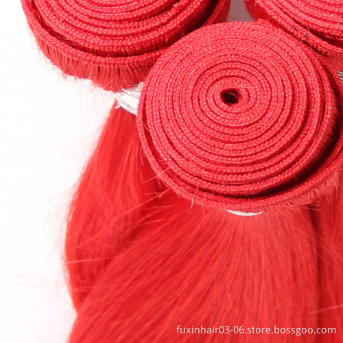 Human Hair Weaves with Closures Wavy and Curly Straight Bright Red Color Brazilian Hair Straight Wavy Curly Available 8A Grade